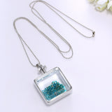 Pressed Flower Square Shaped Charm Pendant Necklace