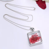 Pressed Flower Square Shaped Charm Pendant Necklace