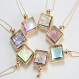 Pressed Flower Square Shaped Charm Pendant Necklace
