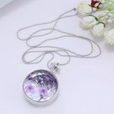 Pressed Flower Circle Shaped Charm Pendant Necklace