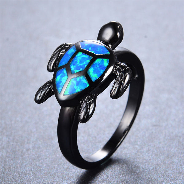 Blue Fire Turtle Opal Ring