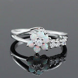 Silver White Fire Opal Flower Ring