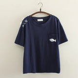 Cat and Fish Short Sleeved T Shirt