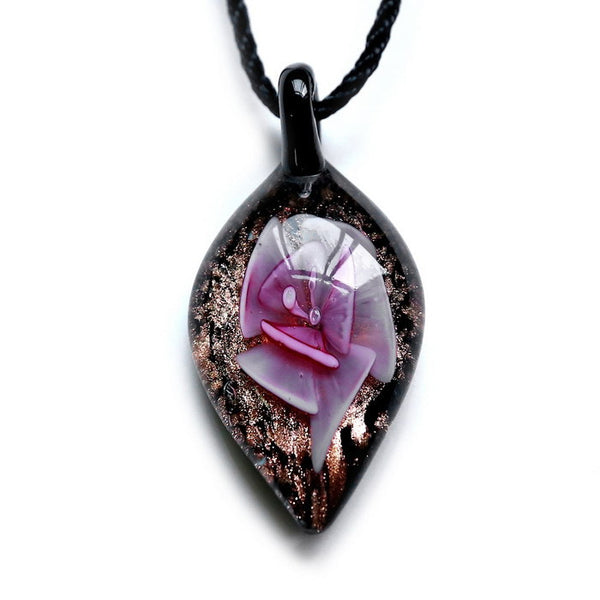 Leaf Shape Lampwork Glass Pendant Necklace