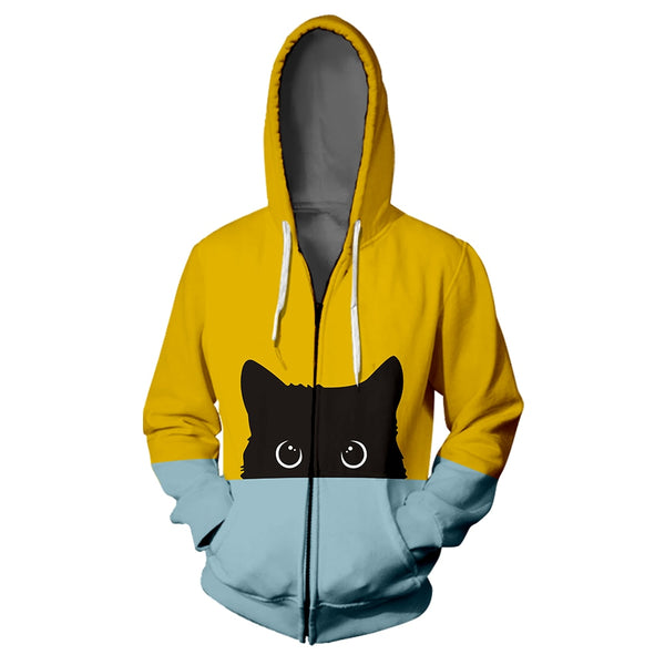 Peek a Boo Unisex Bi Color Cat Hoodie