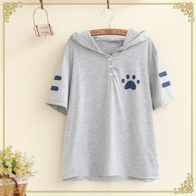 Cat Pattern Hooded T-Shirt