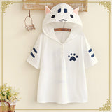 Cat Pattern Hooded T-Shirt