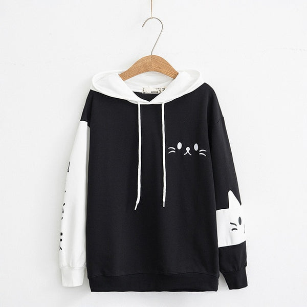 Long Sleeve Cat Pullover Hoodie