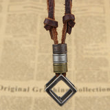 Adjustable Leather Cube Pendant Charm Necklace