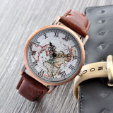 Leather Unisex World Map Quartz Watch