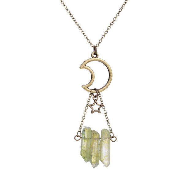 Natural Stone Quartz Moon Star Charm Pendant Necklace