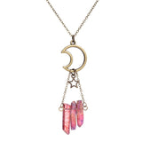 Natural Stone Quartz Moon Star Charm Pendant Necklace