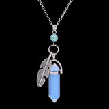 Hexagonal Healing Natural Stone Feather Charm Necklace
