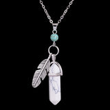 Hexagonal Healing Natural Stone Feather Charm Necklace