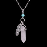 Hexagonal Healing Natural Stone Feather Charm Necklace