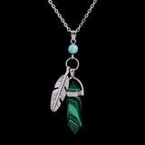 Hexagonal Healing Natural Stone Feather Charm Necklace