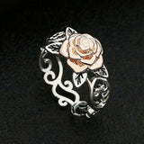 Exquisite Two Tone Silver Floral Ring