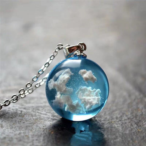 Transparent Resin Blue Sky White Cloud Necklace