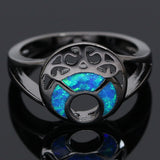 Black Gold Plated Blue Fire Moon Opal Ring