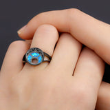 Black Gold Plated Blue Fire Moon Opal Ring