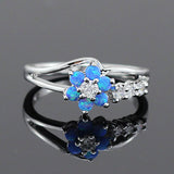 Silver White Fire Opal Flower Ring