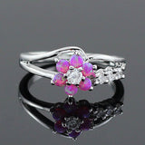 Silver White Fire Opal Flower Ring