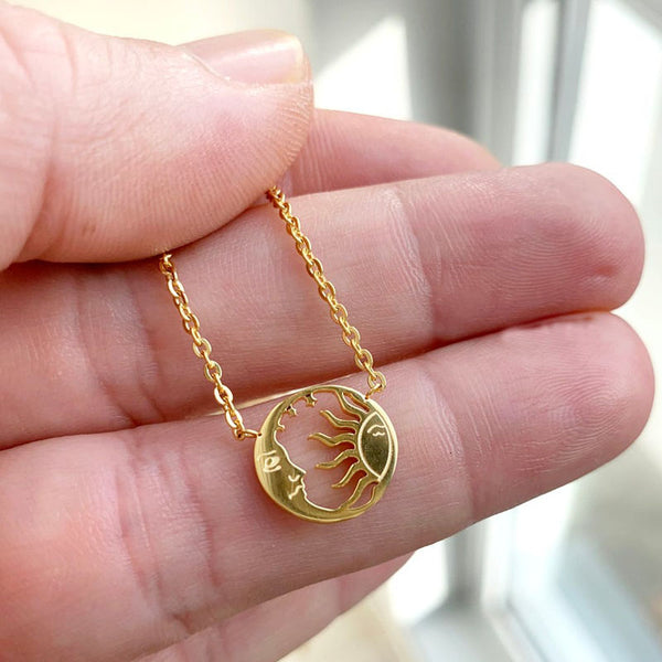 Moon and Sun Face Necklace