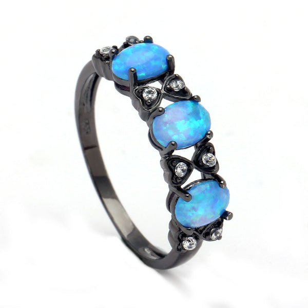 Royal Blue Black Gold Plated Opal Ring
