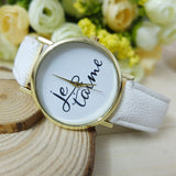 Leather Je T'aime Analog Quartz Wristwatch