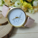 Leather Je T'aime Analog Quartz Wristwatch