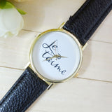 Leather Je T'aime Analog Quartz Wristwatch