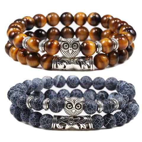 Black Lava Stone Owl Bracelet