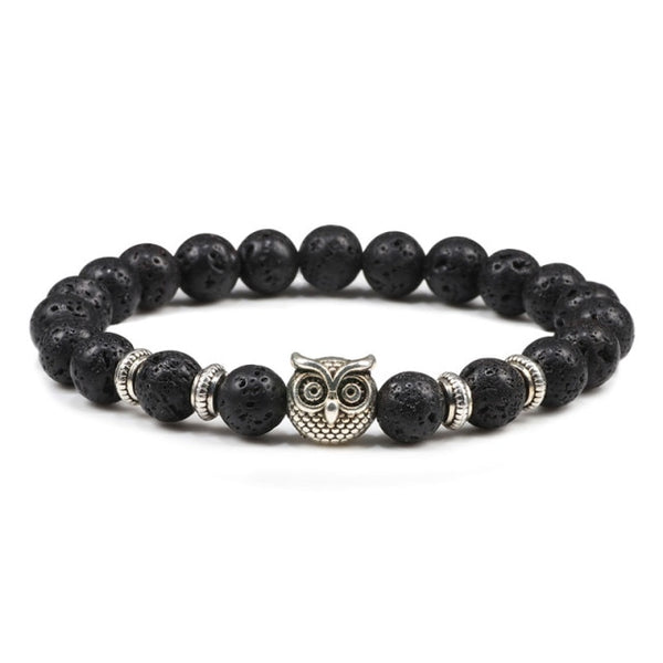 Black Lava Stone Owl Bracelet