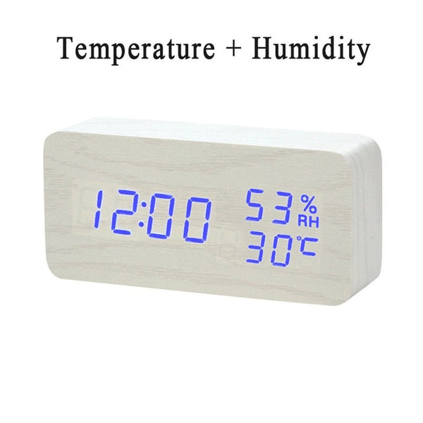 LED Wooden Alarm Clock Watch
