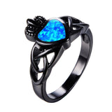 Blue Heart Fire Opal Black Gold Filled Ring