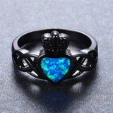 Blue Heart Fire Opal Black Gold Filled Ring