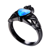 Blue Heart Fire Opal Black Gold Filled Ring