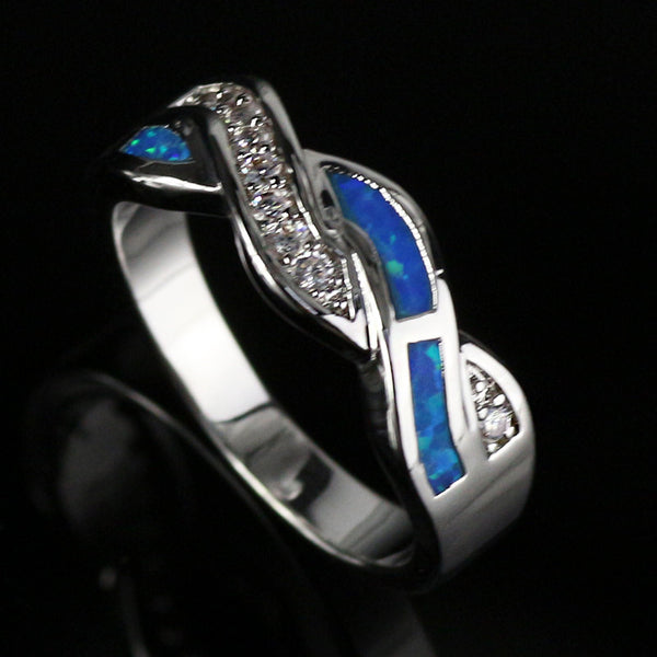 Platinum & Silver Plated Blue Fire Opal Ring