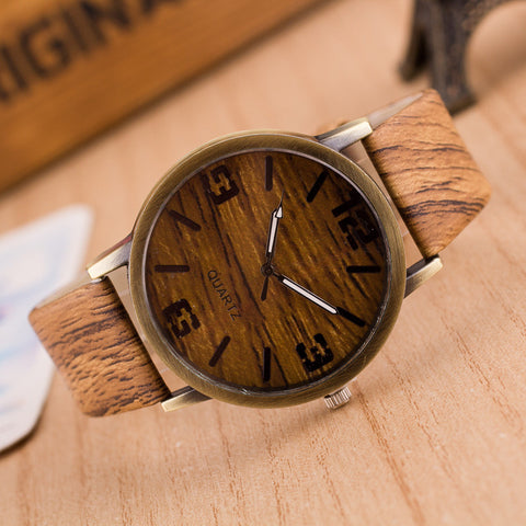 Men Wooden Quartz Leather Strap Casual Watches
