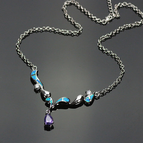 Blue Sea Silver Opal Necklace