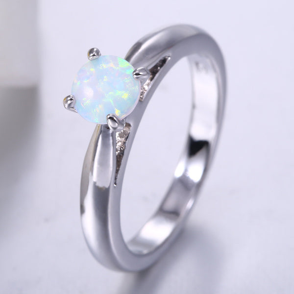 Simple Round White Fire Opal Ring