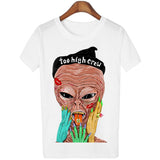 18 Style Smoking Alien Print Funny Casual Tees