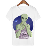 18 Style Smoking Alien Print Funny Casual Tees