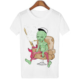 18 Style Smoking Alien Print Funny Casual Tees