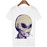 18 Style Smoking Alien Print Funny Casual Tees