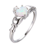 Silver White Heart Opal Ring