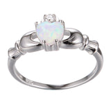 Silver White Heart Opal Ring