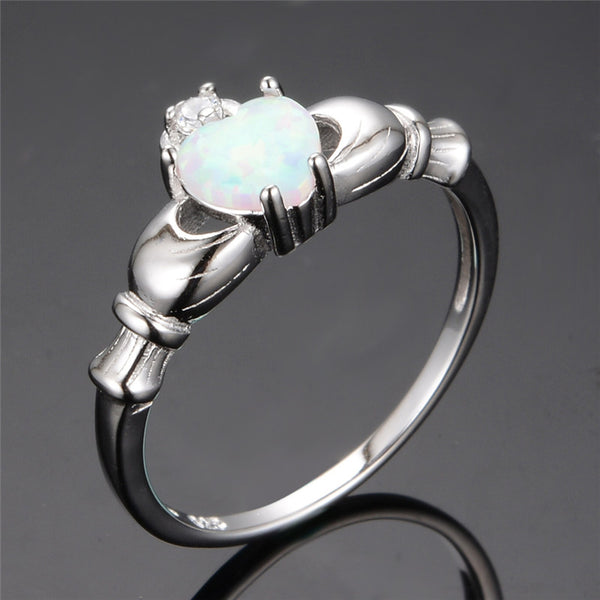 Silver White Heart Opal Ring