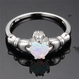 Silver White Heart Opal Ring