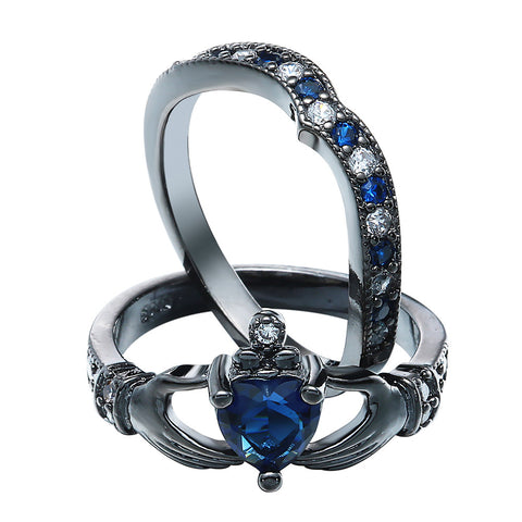 Blue Heart Zircon Black Gold Ring